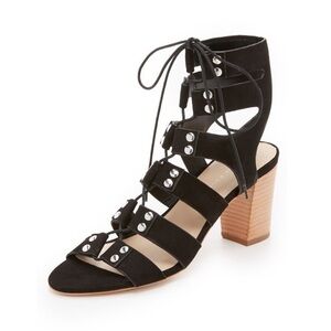 Loeffler Randall ‘Hana’ Gladiator Block Heel Sandals Black Suede, 7.5